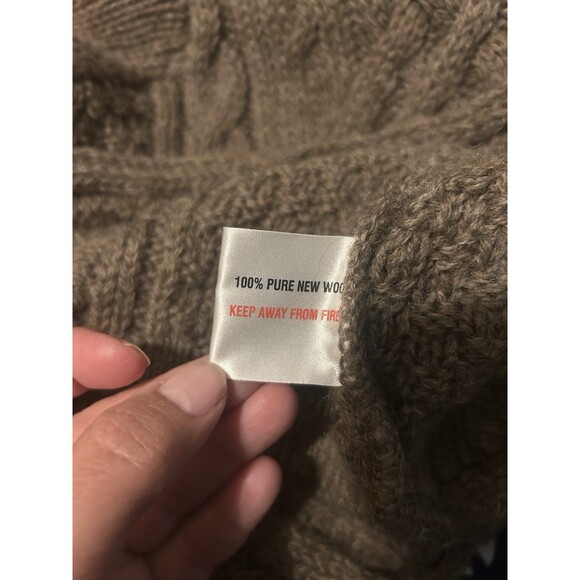 Highland Home Industries Small Pure New Wool Brown Cable Knit Cardigan Sweater - Picture 3 of 8